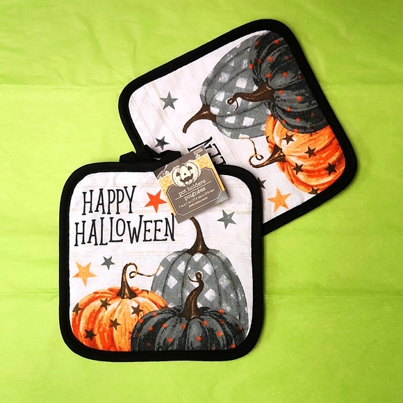 ♥️NWT PUMPKIN HAPPY HALLOWEEN - POT HOLDER DUO - OVEN MITT KITCHEN - Picture 1 of 5